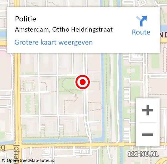 Locatie op kaart van de 112 melding: Politie Amsterdam, Ottho Heldringstraat op 14 juni 2016 10:39