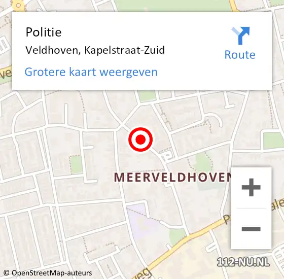 Locatie op kaart van de 112 melding: Politie Veldhoven, Kapelstraat-Zuid op 14 juni 2016 10:52