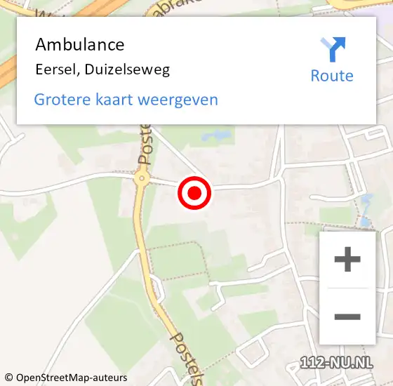 Locatie op kaart van de 112 melding: Ambulance Eersel, Duizelseweg op 14 juni 2016 11:02