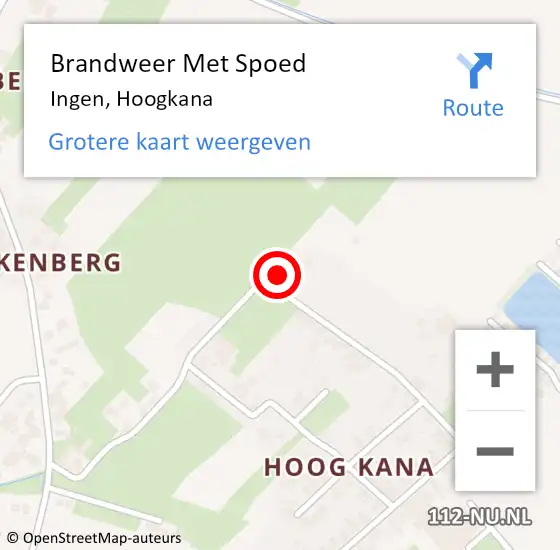 Locatie op kaart van de 112 melding: Brandweer Met Spoed Naar Ingen, Hoogkana op 18 december 2013 08:57