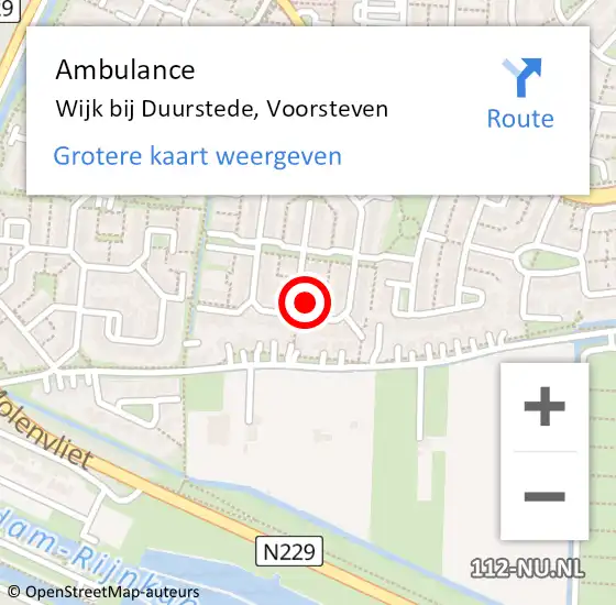 Locatie op kaart van de 112 melding: Ambulance Wijk bij Duurstede, Voorsteven op 14 juni 2016 11:32