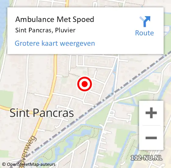 Locatie op kaart van de 112 melding: Ambulance Met Spoed Naar Sint Pancras, Pluvier op 14 juni 2016 15:56