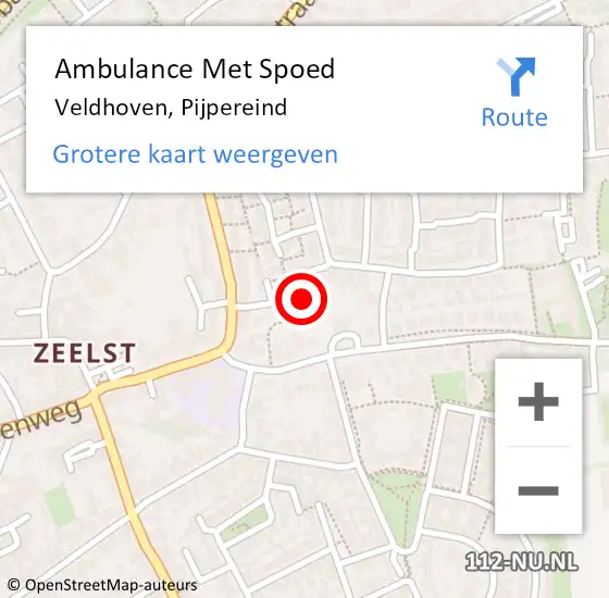 Locatie op kaart van de 112 melding: Ambulance Met Spoed Naar Veldhoven, Pijpereind op 14 juni 2016 16:33