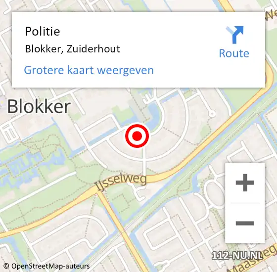 Locatie op kaart van de 112 melding: Politie Blokker, Zuiderhout op 14 juni 2016 16:40