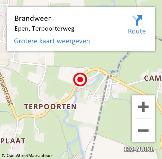 Locatie op kaart van de 112 melding: Brandweer Epen, Terpoorterweg op 18 december 2013 09:37