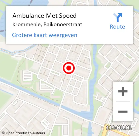 Locatie op kaart van de 112 melding: Ambulance Met Spoed Naar Krommenie, Baikonoerstraat op 14 juni 2016 17:30