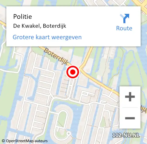 Locatie op kaart van de 112 melding: Politie De Kwakel, Boterdijk op 14 juni 2016 18:22