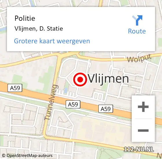 Locatie op kaart van de 112 melding: Politie Vlijmen, D. Statie op 14 juni 2016 18:30