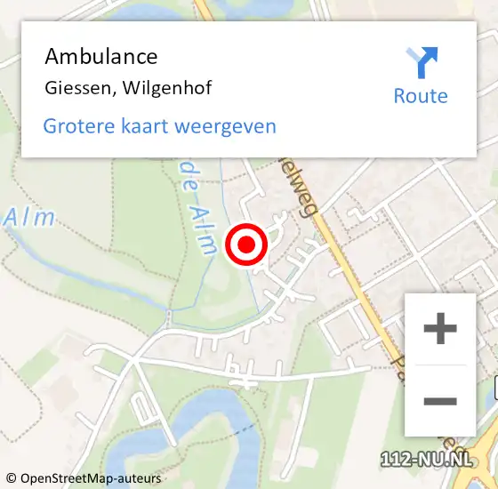 Locatie op kaart van de 112 melding: Ambulance Giessen, Wilgenhof op 14 juni 2016 18:35