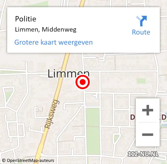 Locatie op kaart van de 112 melding: Politie Limmen, Middenweg op 14 juni 2016 19:04