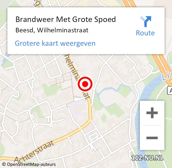 Locatie op kaart van de 112 melding: Brandweer Met Grote Spoed Naar Beesd, Wilhelminastraat op 14 juni 2016 23:18