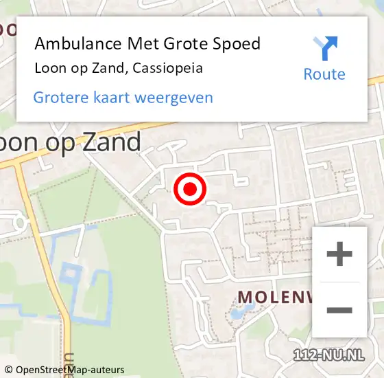 Locatie op kaart van de 112 melding: Ambulance Met Grote Spoed Naar Loon op Zand, Cassiopeia op 15 juni 2016 00:03
