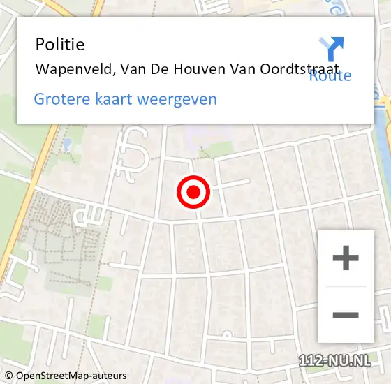 Locatie op kaart van de 112 melding: Politie Wapenveld, Van De Houven Van Oordtstraat op 15 juni 2016 00:16