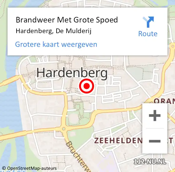 Locatie op kaart van de 112 melding: Brandweer Met Grote Spoed Naar Hardenberg, De Mulderij op 15 juni 2016 03:35