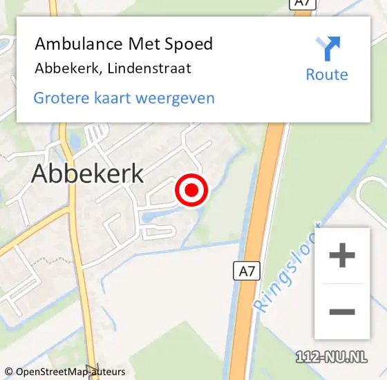 Locatie op kaart van de 112 melding: Ambulance Met Spoed Naar Abbekerk, Lindenstraat op 15 juni 2016 04:07