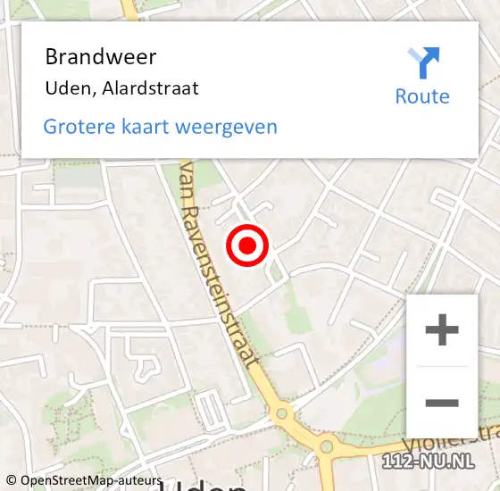 Locatie op kaart van de 112 melding: Brandweer Uden, Alardstraat op 15 juni 2016 04:18