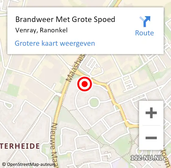 Locatie op kaart van de 112 melding: Brandweer Met Grote Spoed Naar Venray, Ranonkel op 15 juni 2016 04:36