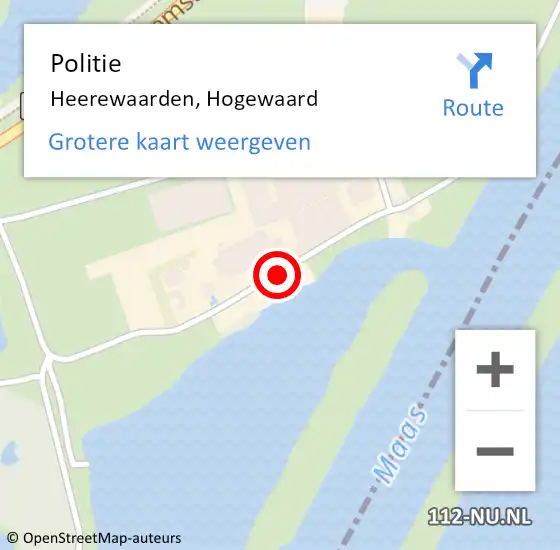 Locatie op kaart van de 112 melding: Politie Heerewaarden, Hogewaard op 15 juni 2016 09:10