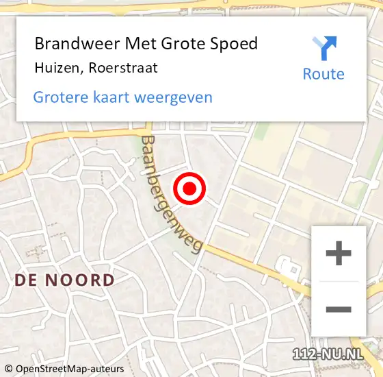 Locatie op kaart van de 112 melding: Brandweer Met Grote Spoed Naar Huizen, Roerstraat op 15 juni 2016 10:30