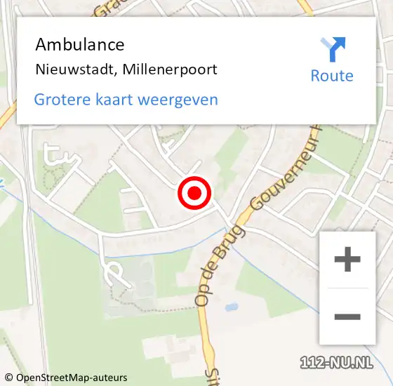 Locatie op kaart van de 112 melding: Ambulance Nieuwstadt, Millenerpoort op 15 juni 2016 10:48