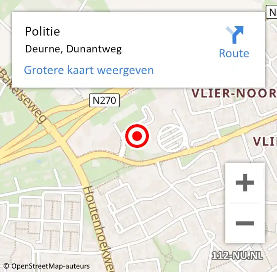 Locatie op kaart van de 112 melding: Politie Deurne, Dunantweg op 15 juni 2016 11:28