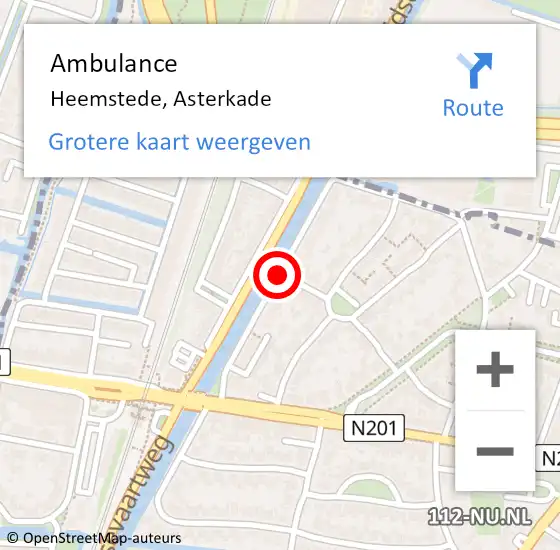 Locatie op kaart van de 112 melding: Ambulance Heemstede, Asterkade op 15 juni 2016 11:43