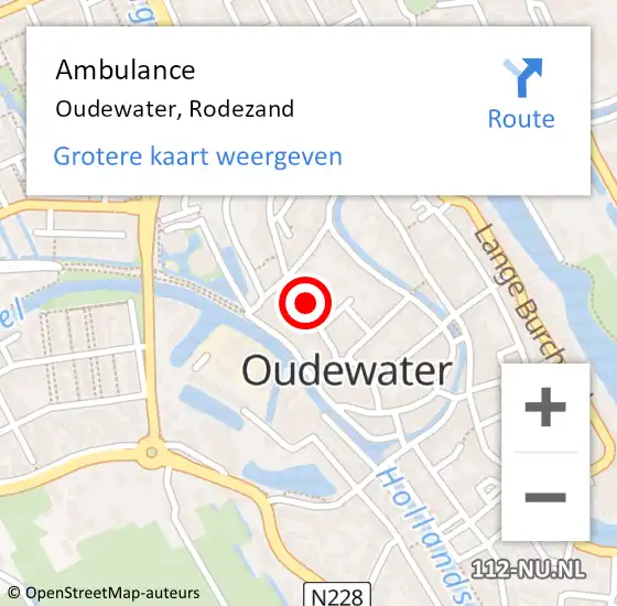 Locatie op kaart van de 112 melding: Ambulance Oudewater, Rodezand op 15 juni 2016 12:22