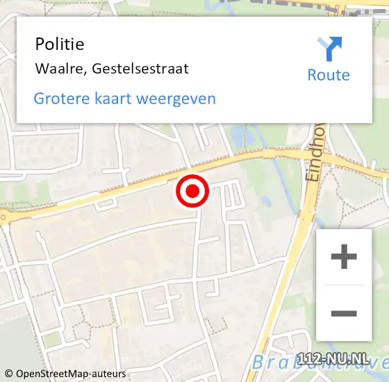 Locatie op kaart van de 112 melding: Politie Waalre, Gestelsestraat op 15 juni 2016 12:44