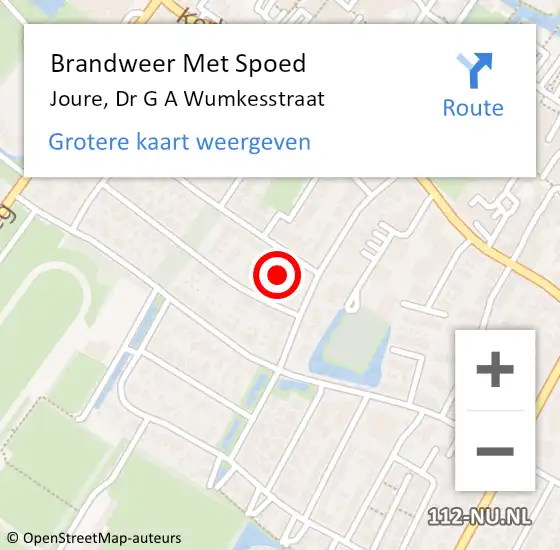 Locatie op kaart van de 112 melding: Brandweer Met Spoed Naar Joure, Dr G A Wumkesstraat op 18 december 2013 11:06