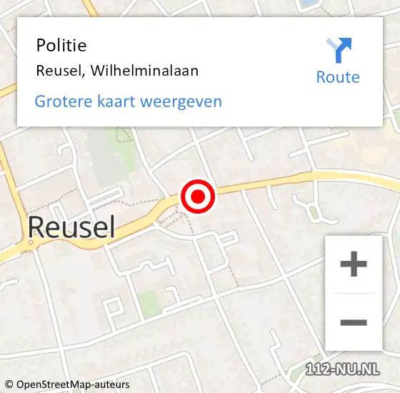 Locatie op kaart van de 112 melding: Politie Reusel, Wilhelminalaan op 15 juni 2016 18:19