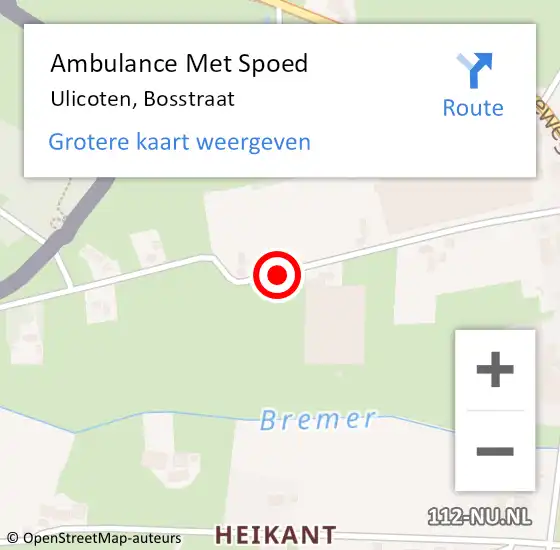 Locatie op kaart van de 112 melding: Ambulance Met Spoed Naar Ulicoten, Bosstraat op 15 juni 2016 19:53