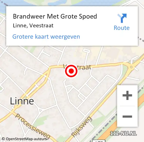 Locatie op kaart van de 112 melding: Brandweer Met Grote Spoed Naar Linne, Veestraat op 15 juni 2016 19:55