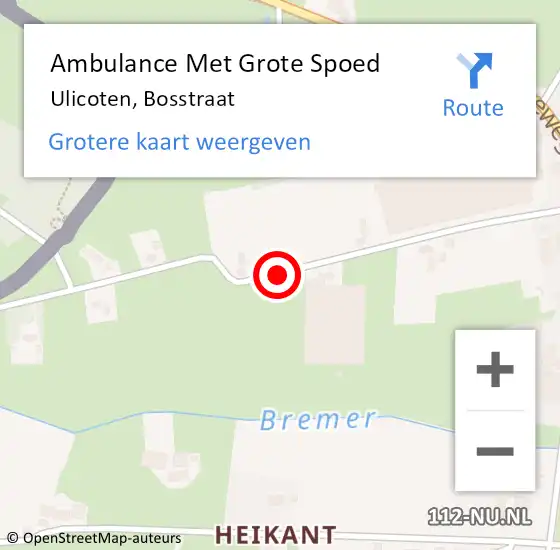 Locatie op kaart van de 112 melding: Ambulance Met Grote Spoed Naar Ulicoten, Bosstraat op 15 juni 2016 19:55