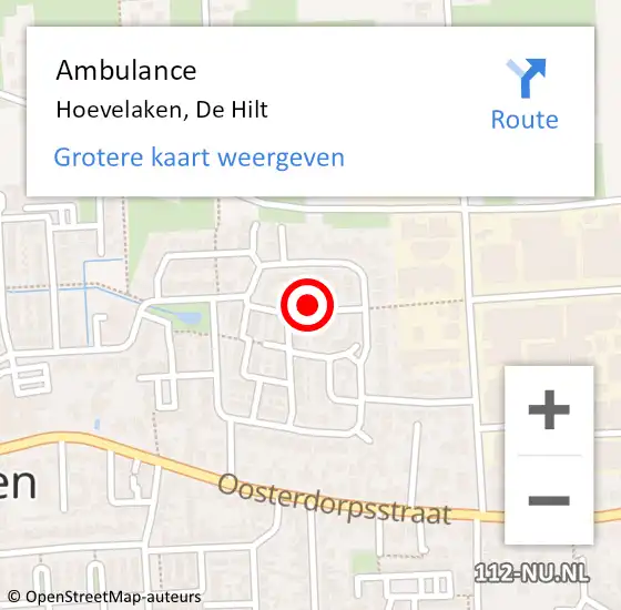 Locatie op kaart van de 112 melding: Ambulance Hoevelaken, De Hilt op 15 juni 2016 20:35