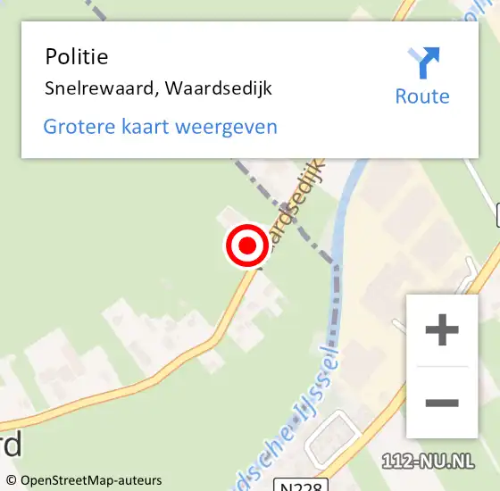 Locatie op kaart van de 112 melding: Politie Snelrewaard, Waardsedijk op 15 juni 2016 20:56