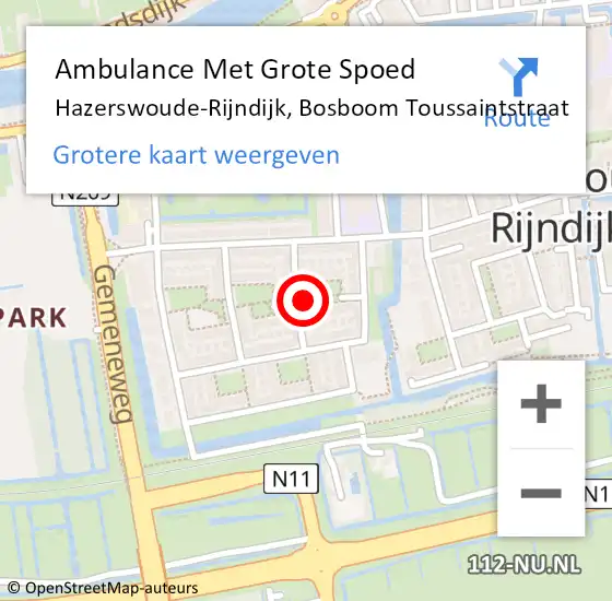 Locatie op kaart van de 112 melding: Ambulance Met Grote Spoed Naar Hazerswoude-Rijndijk, Bosboom Toussaintstraat op 15 juni 2016 21:09