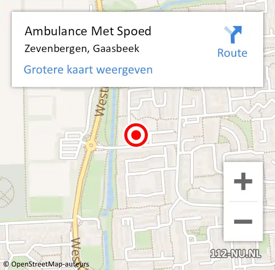 Locatie op kaart van de 112 melding: Ambulance Met Spoed Naar Zevenbergen, Gaasbeek op 15 juni 2016 21:49