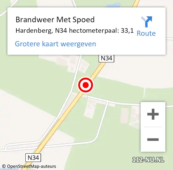 Locatie op kaart van de 112 melding: Brandweer Met Spoed Naar Hardenberg, N34 hectometerpaal: 33,1 op 16 juni 2016 03:57