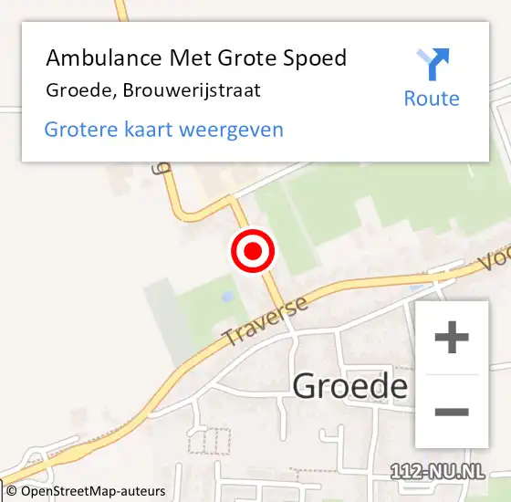 Locatie op kaart van de 112 melding: Ambulance Met Grote Spoed Naar Groede, Brouwerijstraat op 16 juni 2016 05:49