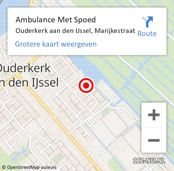 Locatie op kaart van de 112 melding: Ambulance Met Spoed Naar Ouderkerk aan den IJssel, Marijkestraat op 16 juni 2016 08:17