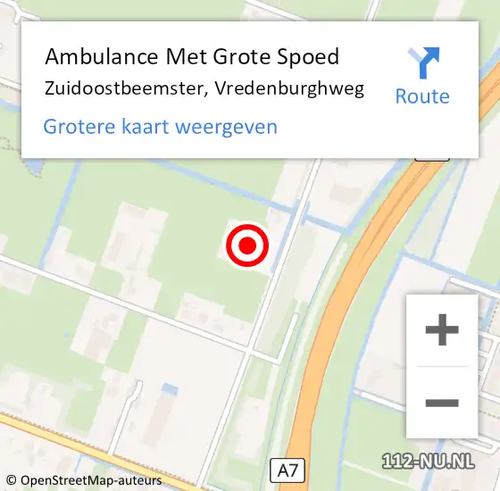 Locatie op kaart van de 112 melding: Ambulance Met Grote Spoed Naar Zuidoostbeemster, Vredenburghweg op 16 juni 2016 08:42