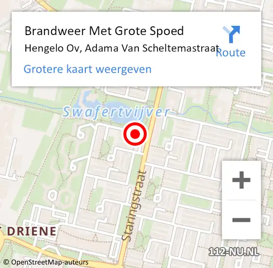 Locatie op kaart van de 112 melding: Brandweer Met Grote Spoed Naar Hengelo Ov, Adama Van Scheltemastraat op 16 juni 2016 08:46