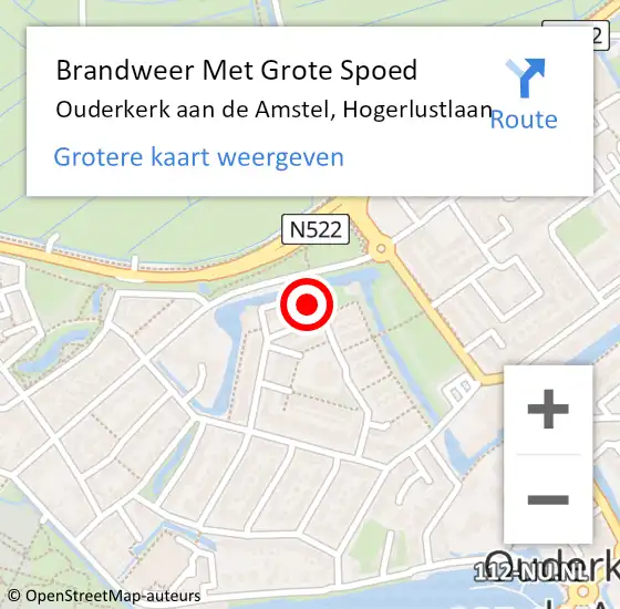 Locatie op kaart van de 112 melding: Brandweer Met Grote Spoed Naar Ouderkerk aan de Amstel, Hogerlustlaan op 16 juni 2016 10:20