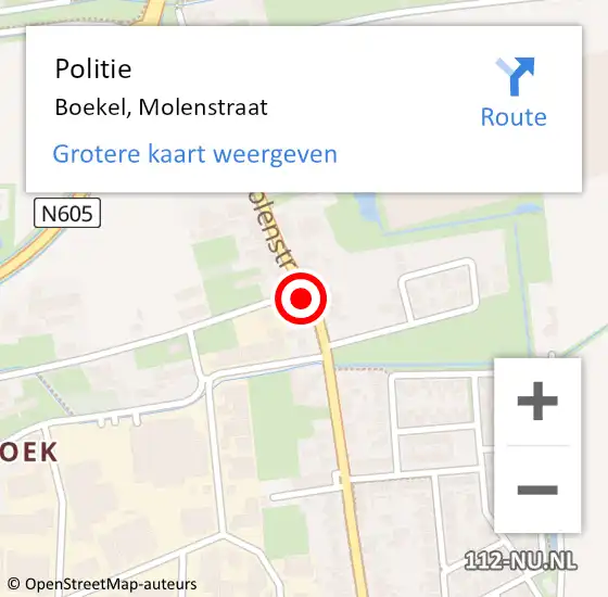 Locatie op kaart van de 112 melding: Politie Boekel, Molenstraat op 16 juni 2016 10:57