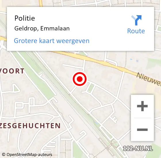 Locatie op kaart van de 112 melding: Politie Geldrop, Emmalaan op 16 juni 2016 14:45