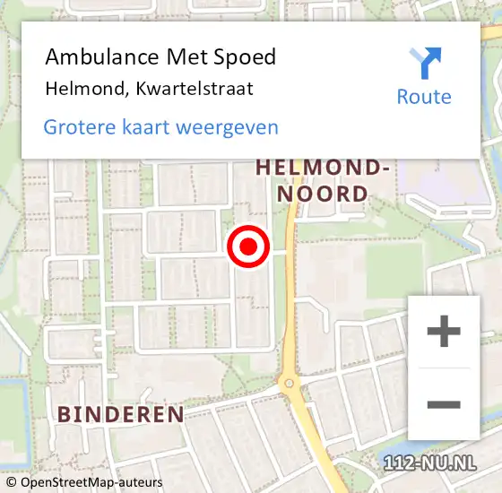 Locatie op kaart van de 112 melding: Ambulance Met Spoed Naar Helmond, Kwartelstraat op 16 juni 2016 14:47