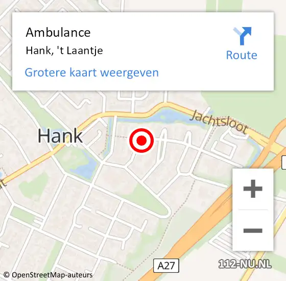 Locatie op kaart van de 112 melding: Ambulance Hank, 't Laantje op 18 december 2013 12:48