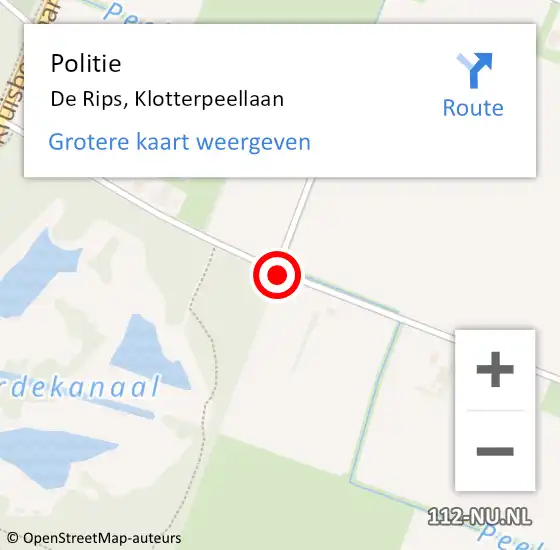Locatie op kaart van de 112 melding: Politie De Rips, Klotterpeellaan op 16 juni 2016 16:33
