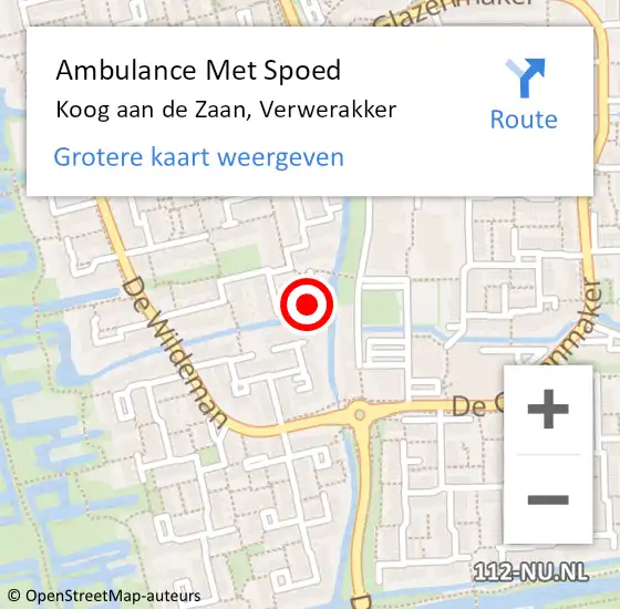 Locatie op kaart van de 112 melding: Ambulance Met Spoed Naar Koog aan de Zaan, Verwerakker op 16 juni 2016 16:36