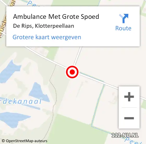 Locatie op kaart van de 112 melding: Ambulance Met Grote Spoed Naar De Rips, Klotterpeellaan op 16 juni 2016 16:42